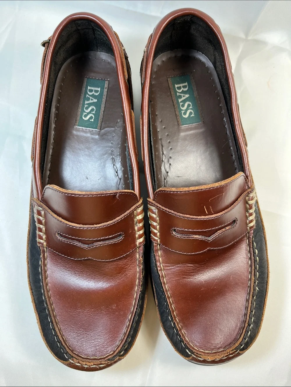 Bass Men's Two-Tone Brown Leather Penny Loafers